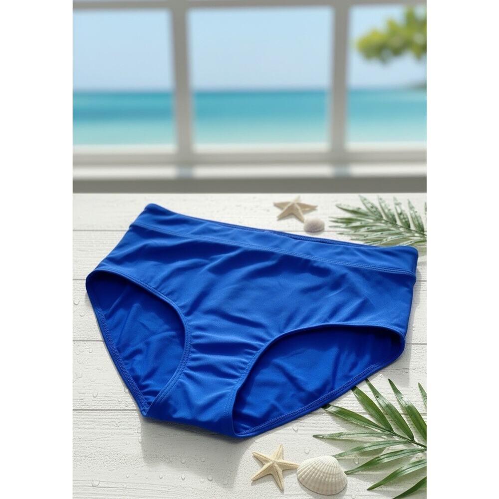Women's Plus Size High Waisted Shape Control Folding Bathing Suit Brief Blue 18W